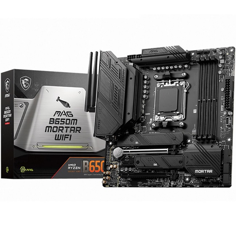 Материнская плата MSI MAG B650M MORTAR WIFI (Socket AM5/AMD B650/4xDDR5/2xPCI-Ex16/2xM.2/SB/Wi-Fi/BT/GLAN/DP/HDMI/mATX)