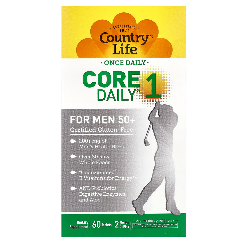 Country Life, Core Daily-1, мультивитамины для мужчин старше 50 лет, 60 таблеток