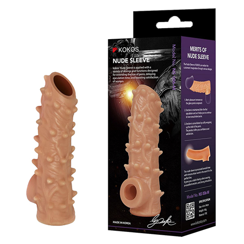 Телесная насадка 14см с шипами и открытой головкой Kokos Nude Sleeve L Size