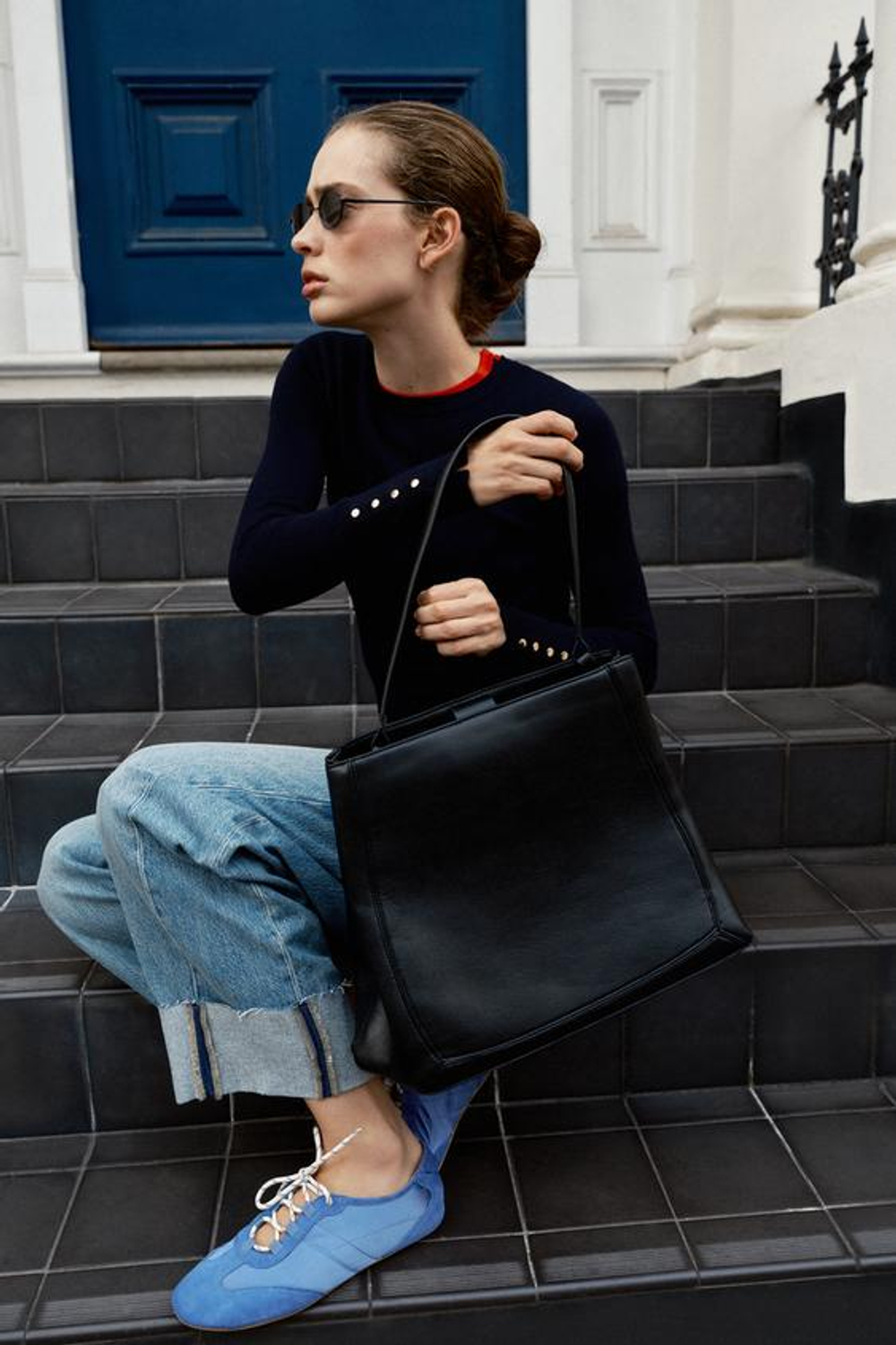 ZARA БАЗОВЫЙ ОДНОТОННЫЙ СВИТЕР, МОРСКОЙ СИНИЙ