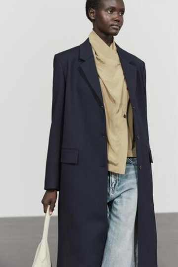 Massimo Dutti Шерстяное пальто, темно-синий