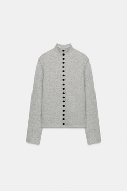 ZARA КУРТКА ИЗ 100% ШЕРСТИ С ВОРОТНИКОМ-СТОЙКОЙ, СЕРЫЙ