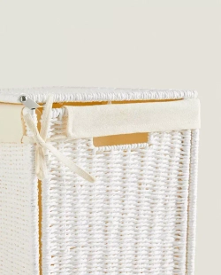 ZARA HOME КОРЗИНА ДЛЯ БЕЛЬЯ С КРЫШКОЙ И РУЧКАМИ, БЕЛЫЙ