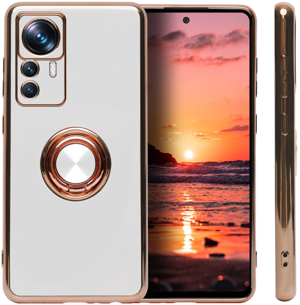 Стильный глянцевый чехол для XIAOMI 12T / 12T PRO с кольцом-подставкой и бархатной подкладкой