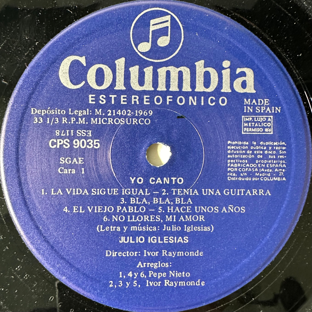Julio Iglesias ‎– Yo Canto (Испания 1978г.)