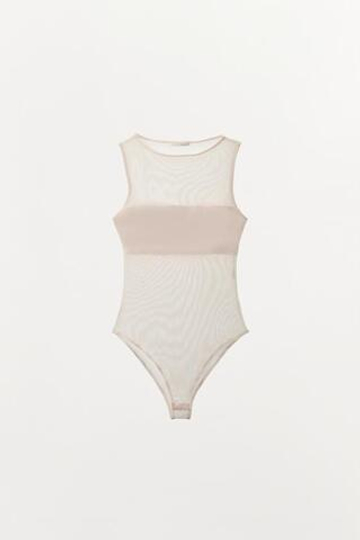 ZARA БОДИ ИЗ КОМБИНИРОВАННОЙ ТКАНИ, ЭКРЮ