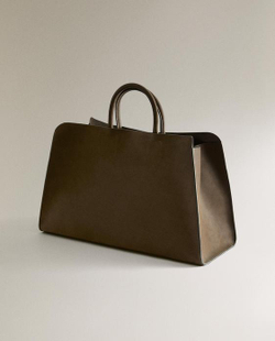 ZARA HOME СУМКА-ТОУТ ИЗ НУБУКОВОЙ КОЖИ, ЗЕЛЕНЫЙ