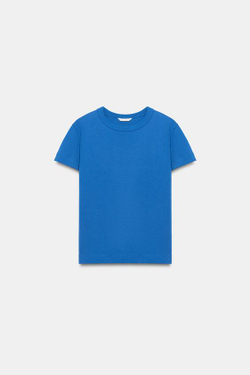 ZARA ФУТБОЛКА INTERLOCK С КОРОТКИМ РУКАВОМ, СИНИЙ ЭЛЕКТРИК
