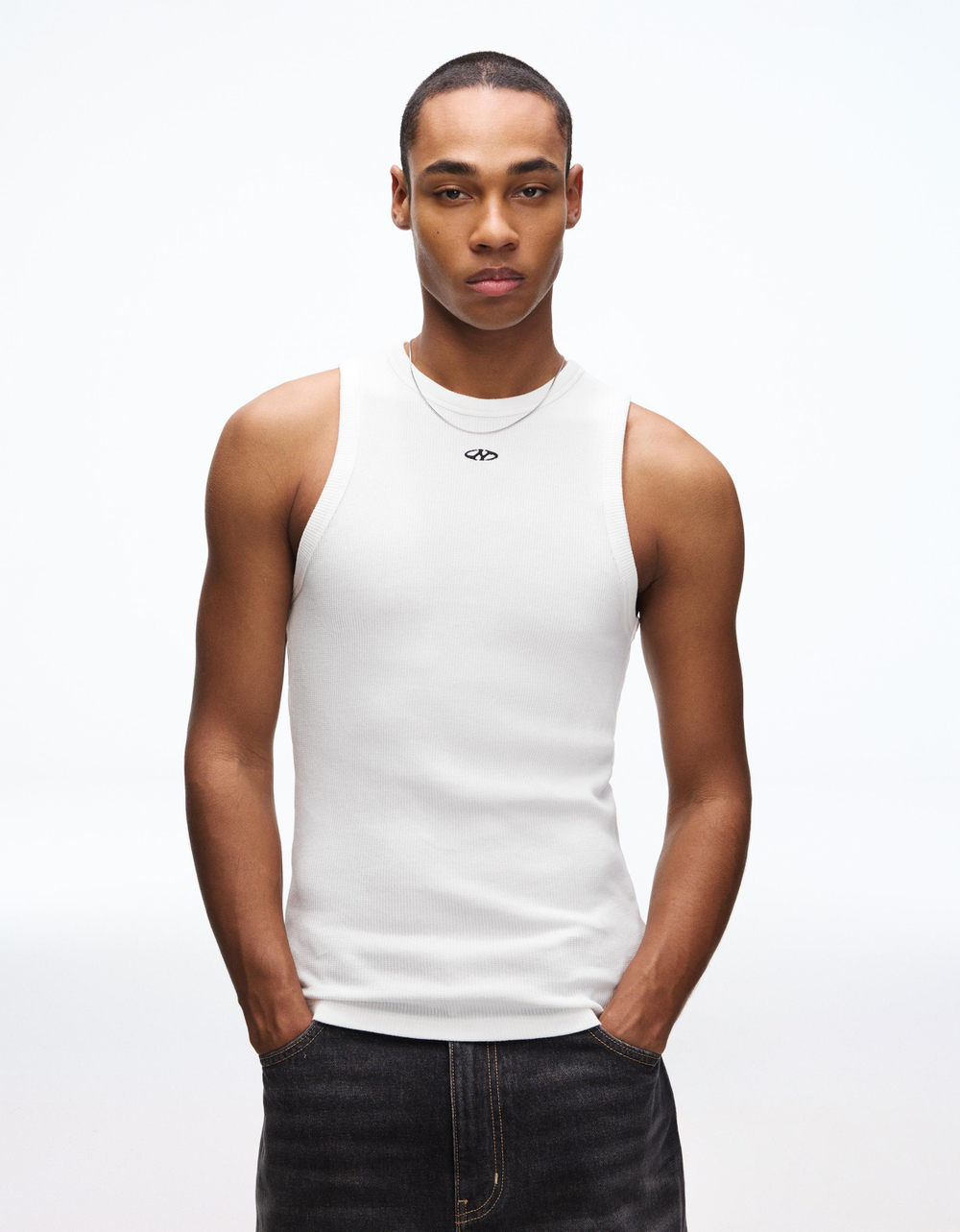 Мужская майка из вафельной ткани с принтом, арт. 0076/134 - BERSHKA