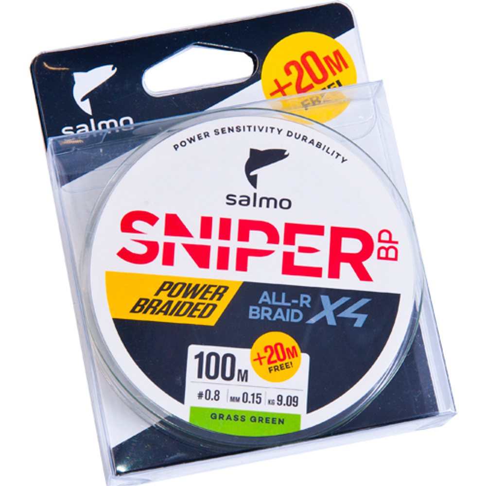 Шнур плетеный Salmo Sniper BP ALL R BRAID х4 Grass Green 120м, 0.15мм