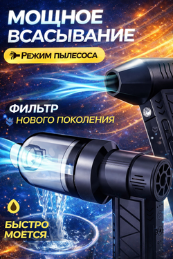Воздуходувка портативная, беспроводная, аккумуляторная для очистки машины от снега, ветроудуйка, черный цвет, 5 насадок
