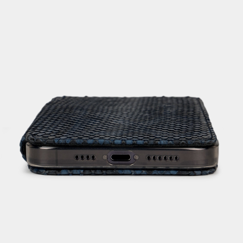 Чехол для iPhone 13 Pro Max из кожи питона, синего цвета