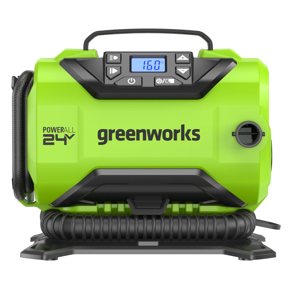 Компрессор автомобильный аккумуляторный Greenworks Арт. 3400807, 24V / 12V (от прикуривателя автомобиля), без АКБ и ЗУ в сумке