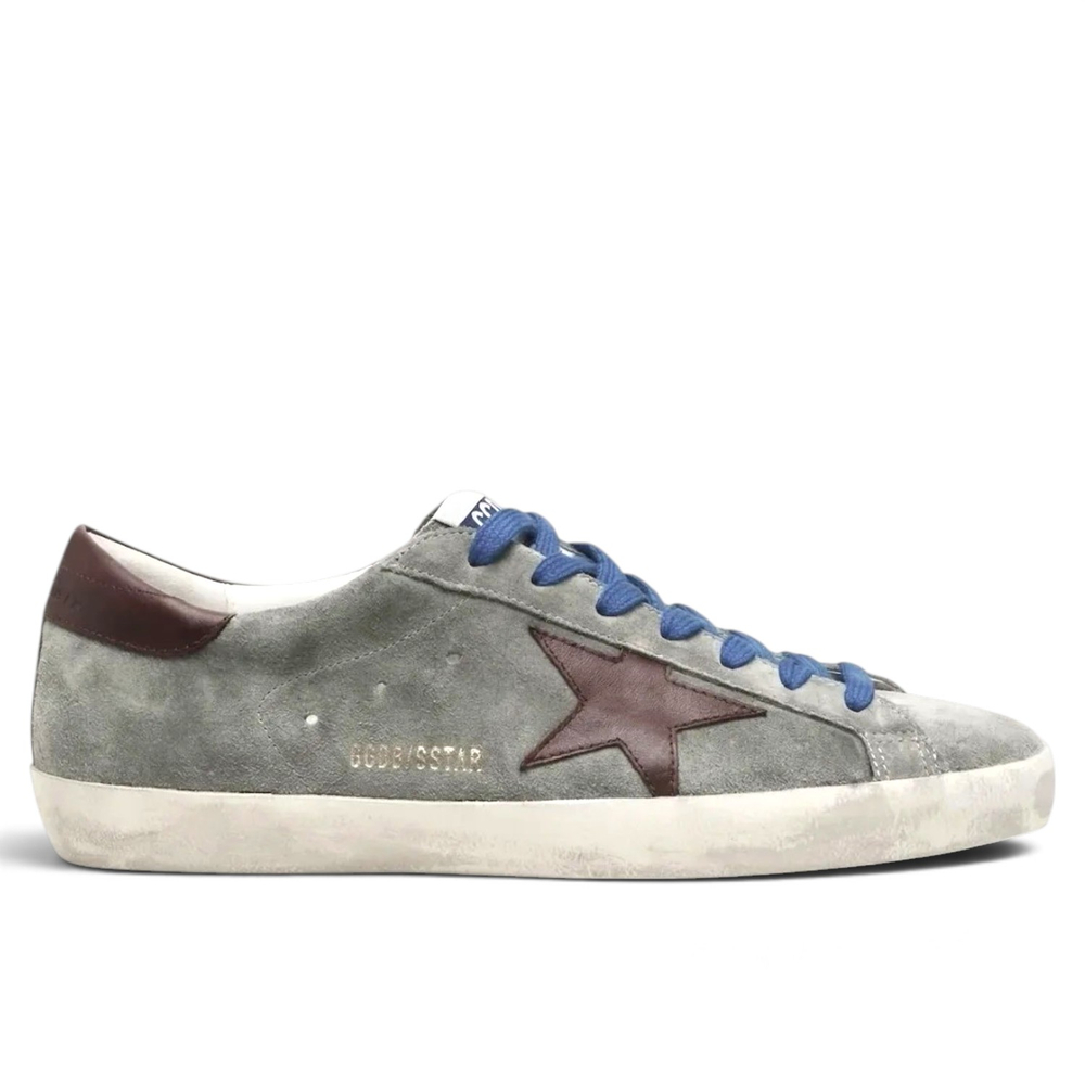 Men's Super-Star LTD in grey suede with brown leather star and brown leather heel