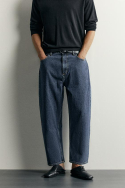 ZARA ДЖИНСЫ TAPERED WIDE LEG, СИНИЙ/БЕЛЫЙ