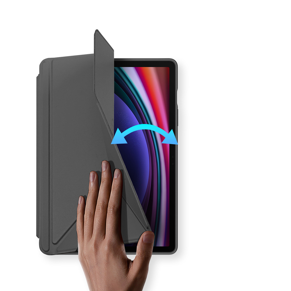 Чехол книжка серого цвета от Dux Ducis для Samsung Galaxy Tab S9, Tab S9 FE и Tab S10 FE, серия Magi Series Case, с держателем Pencil и функцией автоматического перехода в спящий режим