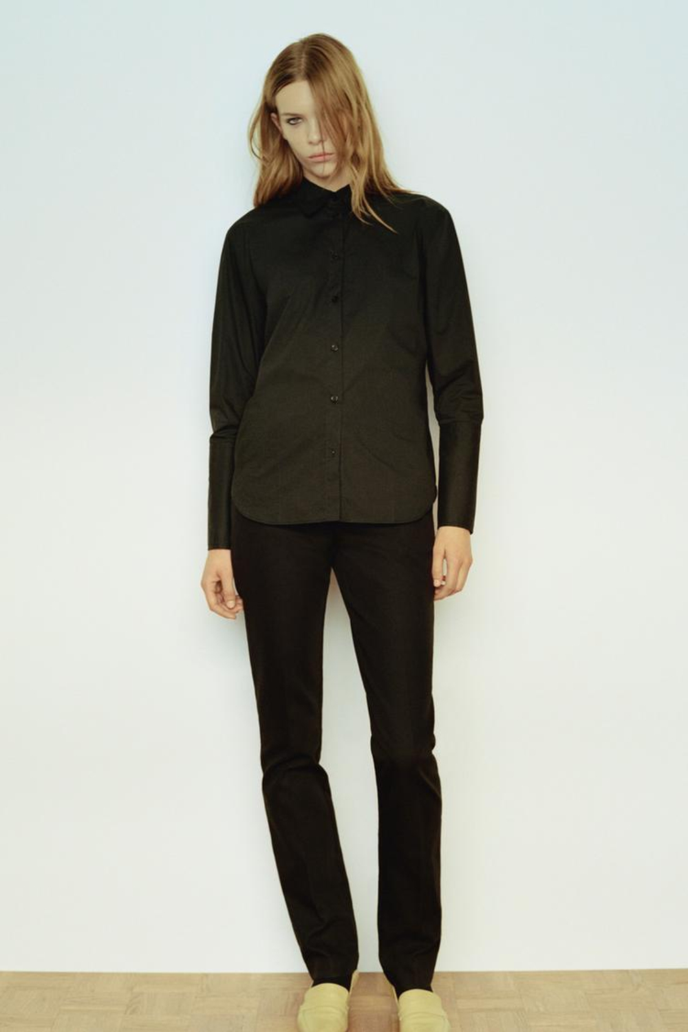 ZARA ПРЯМЫЕ БРЮКИ С ПОЯСОМ-ХЛЯСТИКОМ, ЧЕРНЫЙ