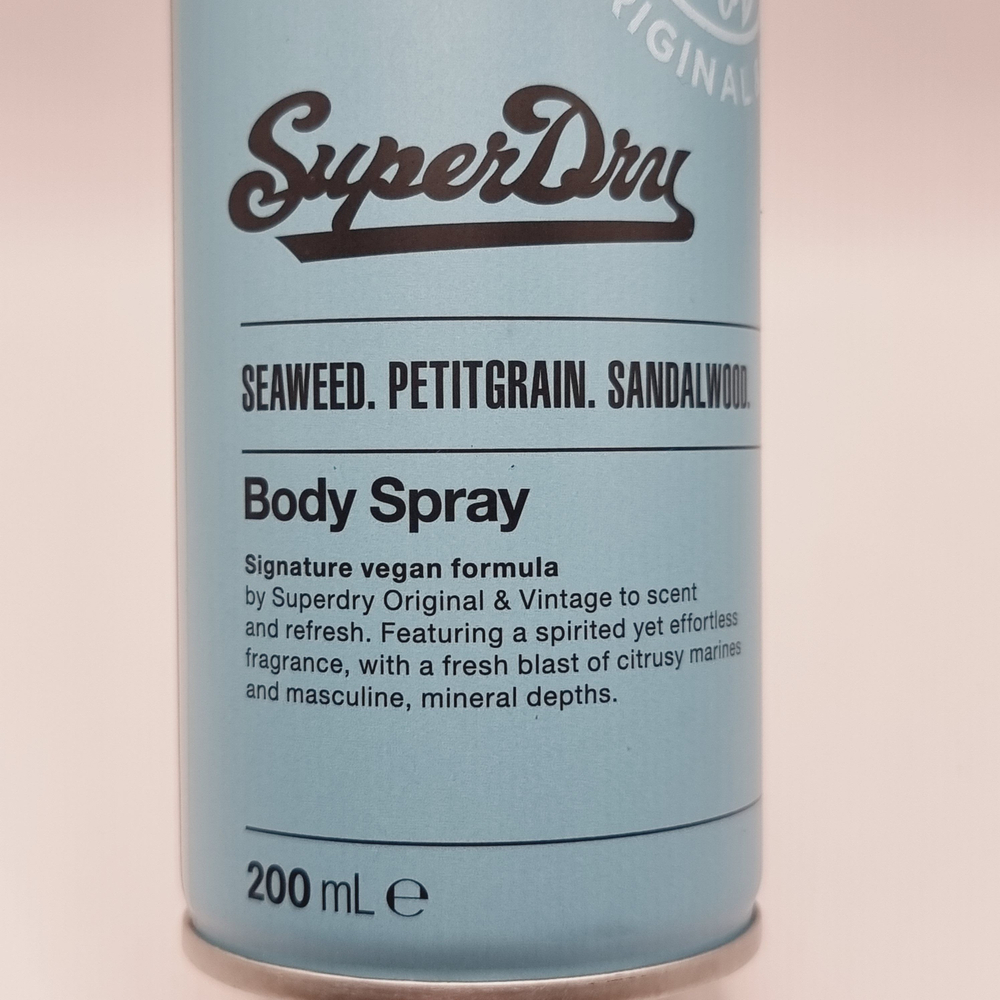 Део-спрей для тела мужской Superdry Pacific, Морские водоросли, Петитгрейн, Сандал, веганский, 200 мл (из Финляндии)