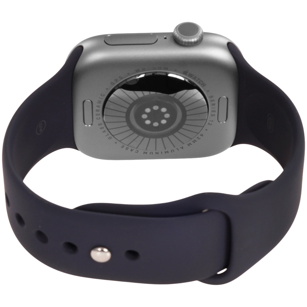 Apple Watch Series 12, 42 мм, алюминий цвета «серый космос», ремешок Sport Band цвета «морской синий»