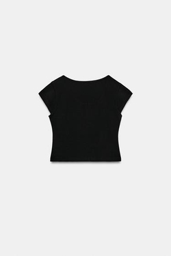 ZARA УКОРОЧЕННЫЙ ТОП С РАЗРЕЗОМ, ЧЕРНЫЙ