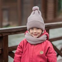 Шапка из смесовой шерсти однослойная с двойным отворотом и помпоном "Пепельная роза"