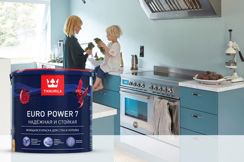 Tikkurila Euro Power 7 Краска моющаяся для стен и потолка интерьерная Матовая "База А"0,9L