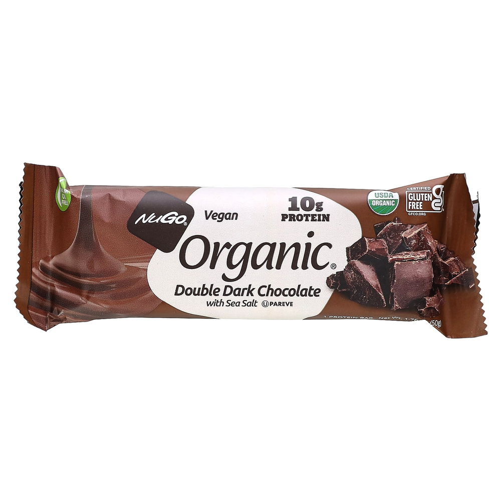 NuGo Nutrition, Organic® протеиновые батончики, двойной темный шоколад с морской солью, 12 батончиков по 50 г (1,76 унции)