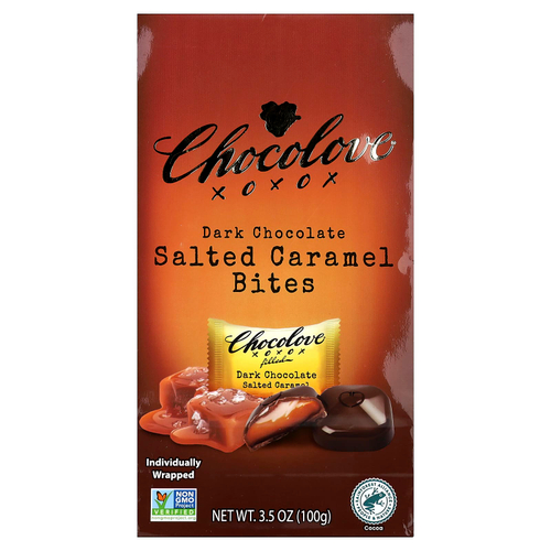 Chocolove, кусочки темного шоколада, соленая карамель, 55% какао, 100 г (3,5 унции)