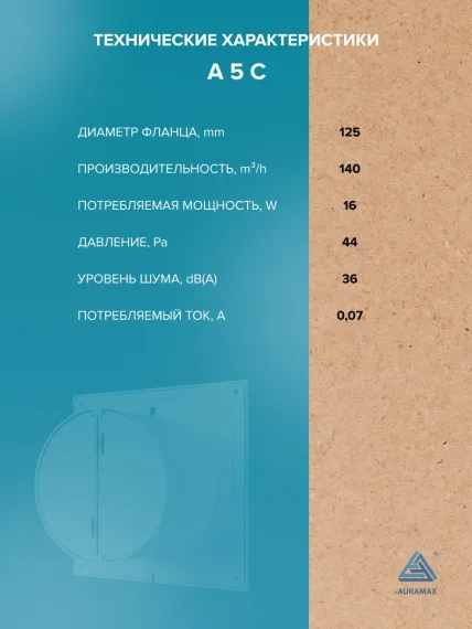 Вентилятор накладной A D125 обр.клапан AURAMAX