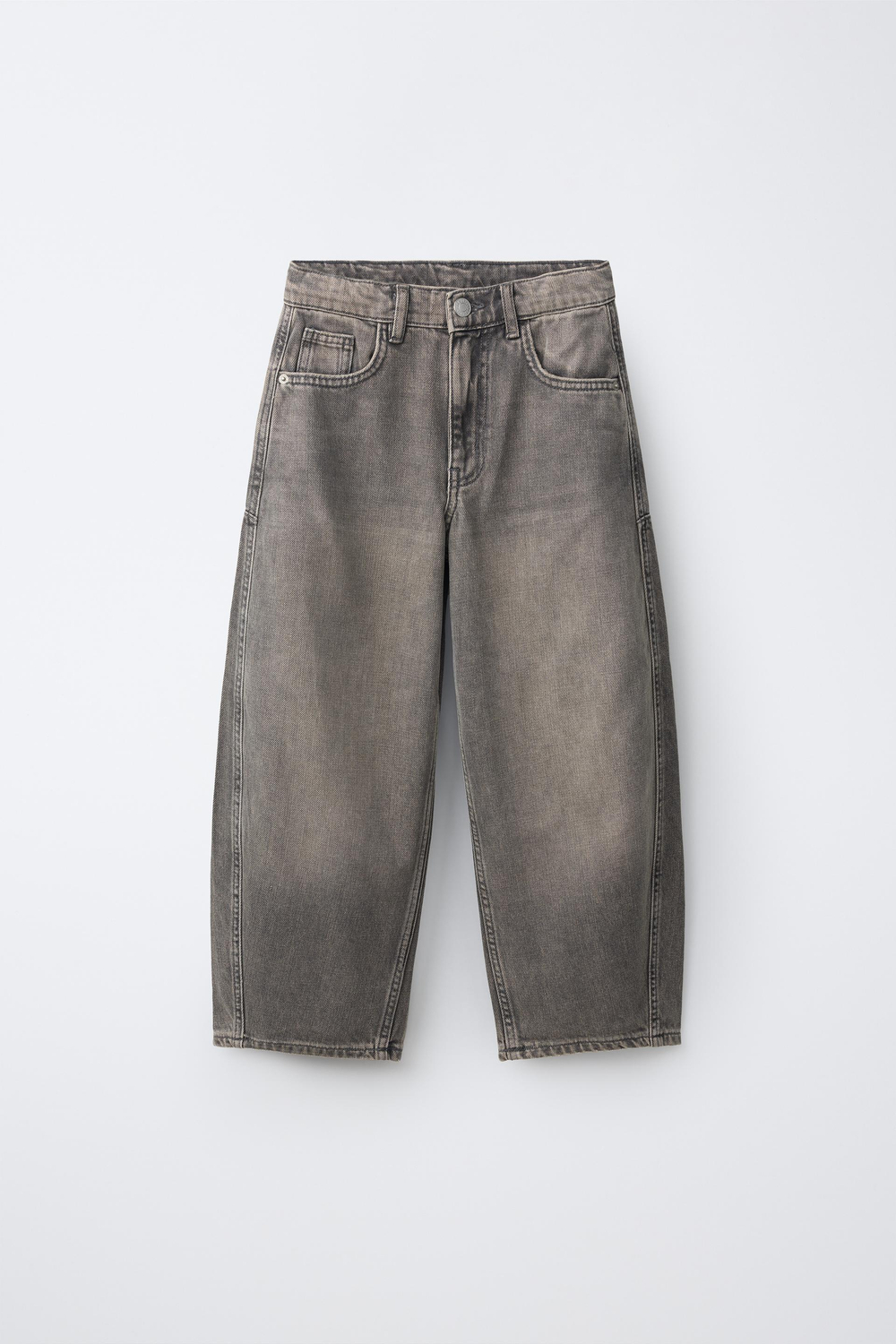 ZARA ДЖИНСЫ RELAXED BARREL СО ШЛЕВКОЙ, СЕРО-КОРИЧНЕВЫЙ