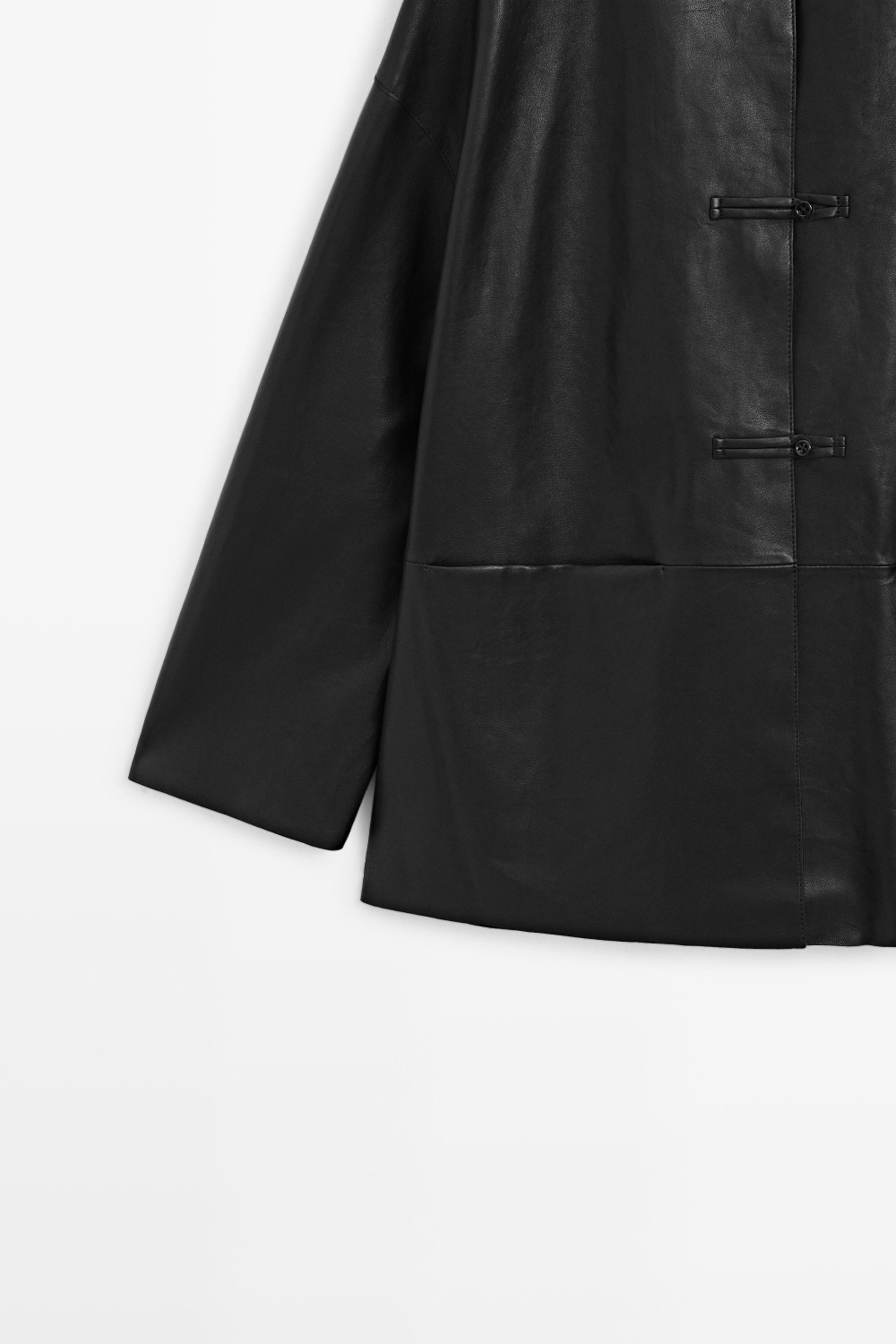 Massimo Dutti Кожаная куртка с застежками-тоггл, черный