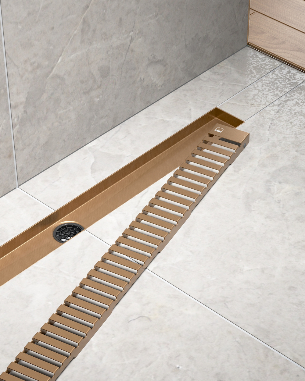 Душевой лоток Drain System 600 DS230106/19 Розовое золото, с вставкой «Lines»