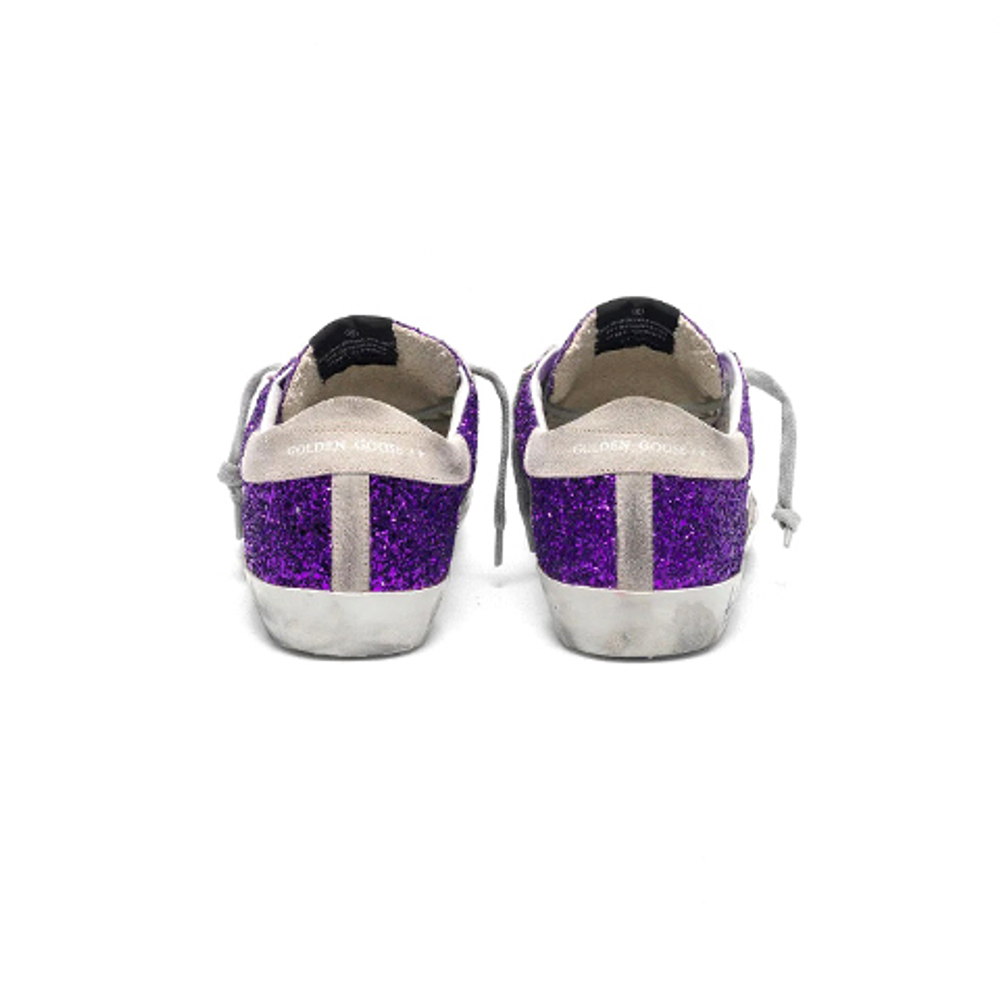 Кеды Женские GOLDEN GOOSE 'SUPERSTAR' with purple glitter and lettering on the foxing