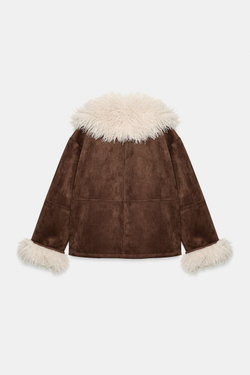 ZARA КОМБИНИРОВАННАЯ КУРТКА ИЗ ИСКУССТВЕННОГО МЕХА, КОРИЧНЕВЫЙ