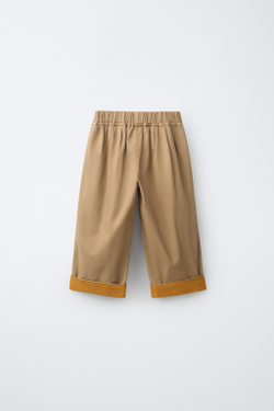 ZARA БРЮКИ BALLOON ИЗ МЯГКОГО ВЕЛЬВЕТА С ОТВОРОТАМИ, МЯГКИЙ КАШТАНОВЫЙ