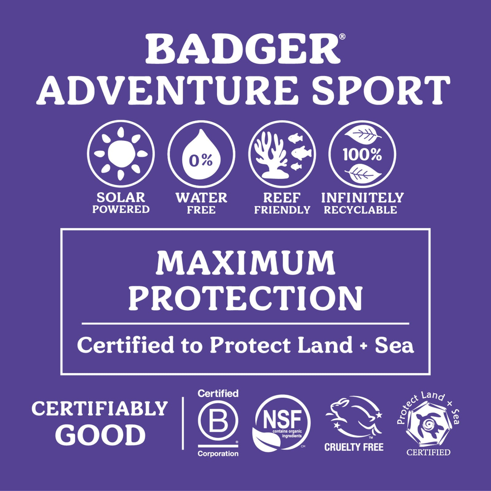 Badger, Adventure Sport, минеральное солнцезащитное средство с прозрачным цинком, SPF 50, без запаха, 68 г (2,4 унции)