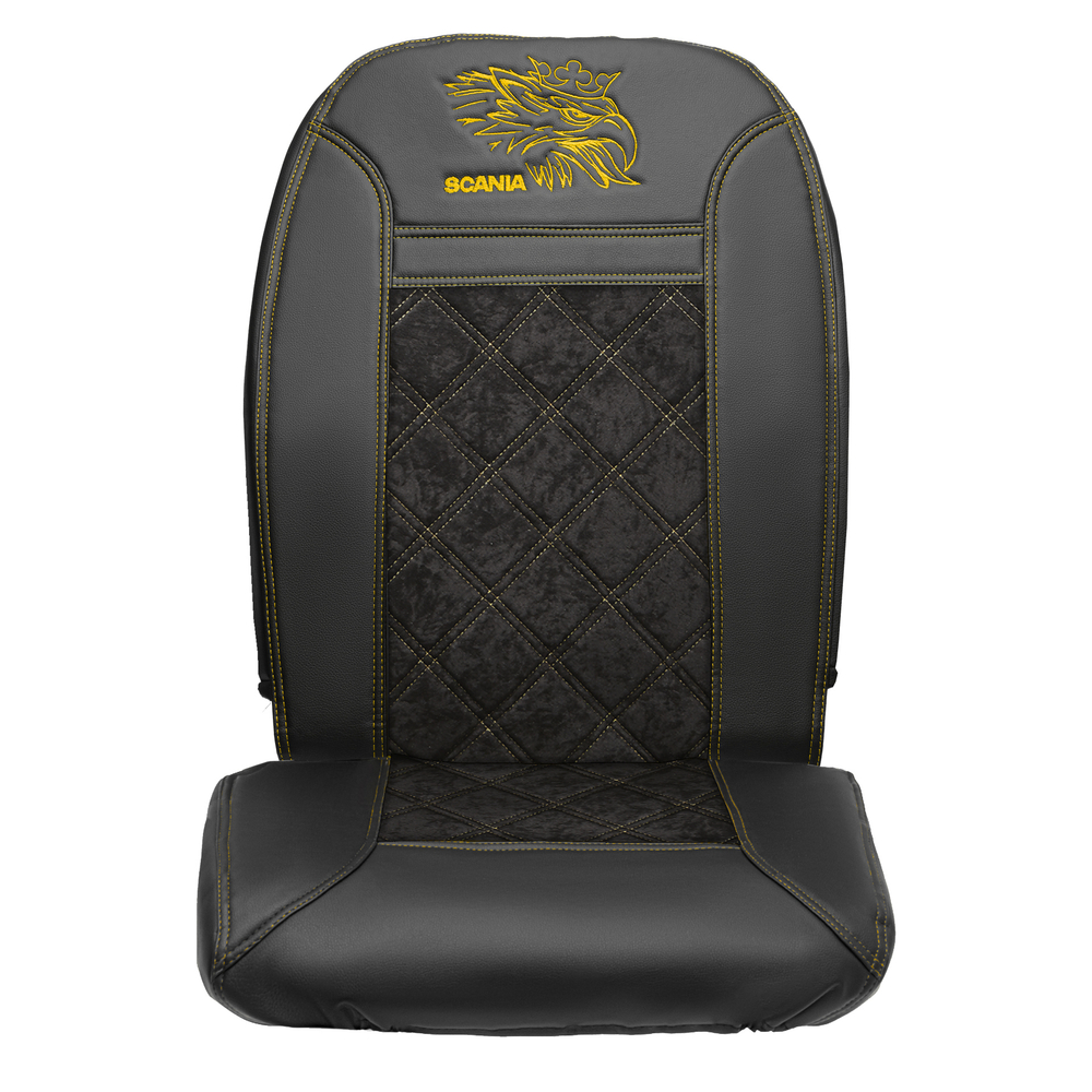 Чехлы Scania 6 серия (экокожа, черный, желтая строчка)