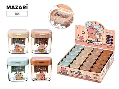 Точилка 2отв. пластик "Капибара" с контейнером, ассорти 4 цвета (Mazari)