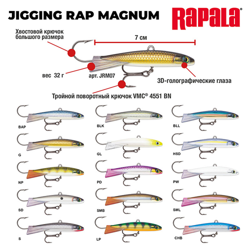 Балансир Rapala Jigging Rap Magnum / 7 см, 32 г, цвет BAP