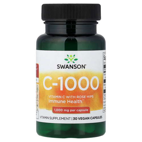 Swanson Vitamins, C-1000 с шиповником, 30 веганских капсул