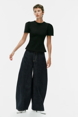 ZARA ТОП С ОБЪЕМНЫМИ РУКАВАМИ, ЧЕРНЫЙ