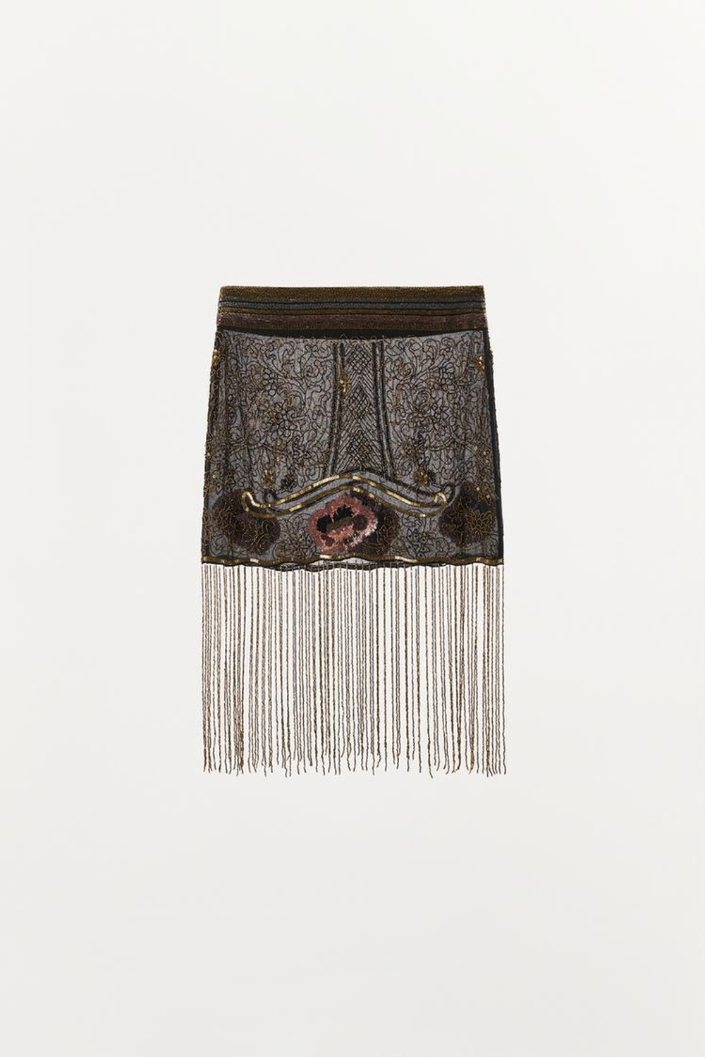 ZARA МИНИ-ЮБКА С БАХРОМОЙ — LIMITED EDITION, ЧЕРНЫЙ
