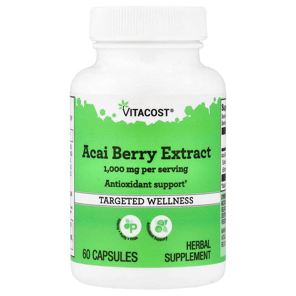 Vitacost, экстракт ягод асаи, 60 капсул (500 мг в 1 капсуле)