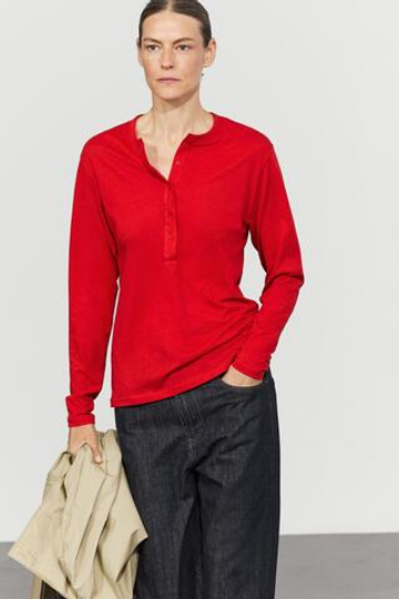 Massimo Dutti Футболка-хенли из 100% хлопка, темно-розовый