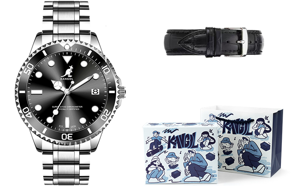 KANGOL Kangaroo Diver Collection Quartz Movement Stainless Steel Watchband Watch Men"s Watches Green Dial