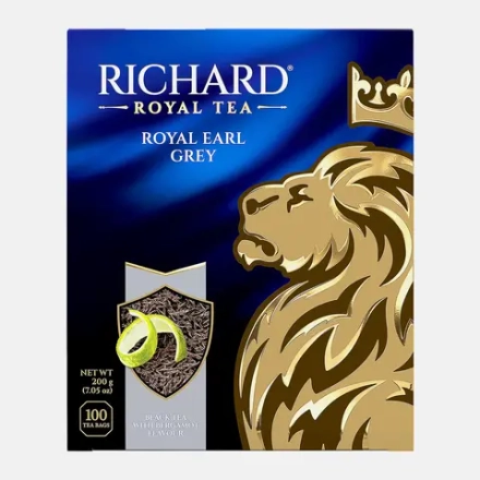 Чай черный Richard Royal Earl Grey цейлон с ароматом бергамота 100пак 200г