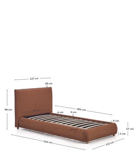 Кровать Elero из мягкого медного шенилла для матраса 90 x 200 см