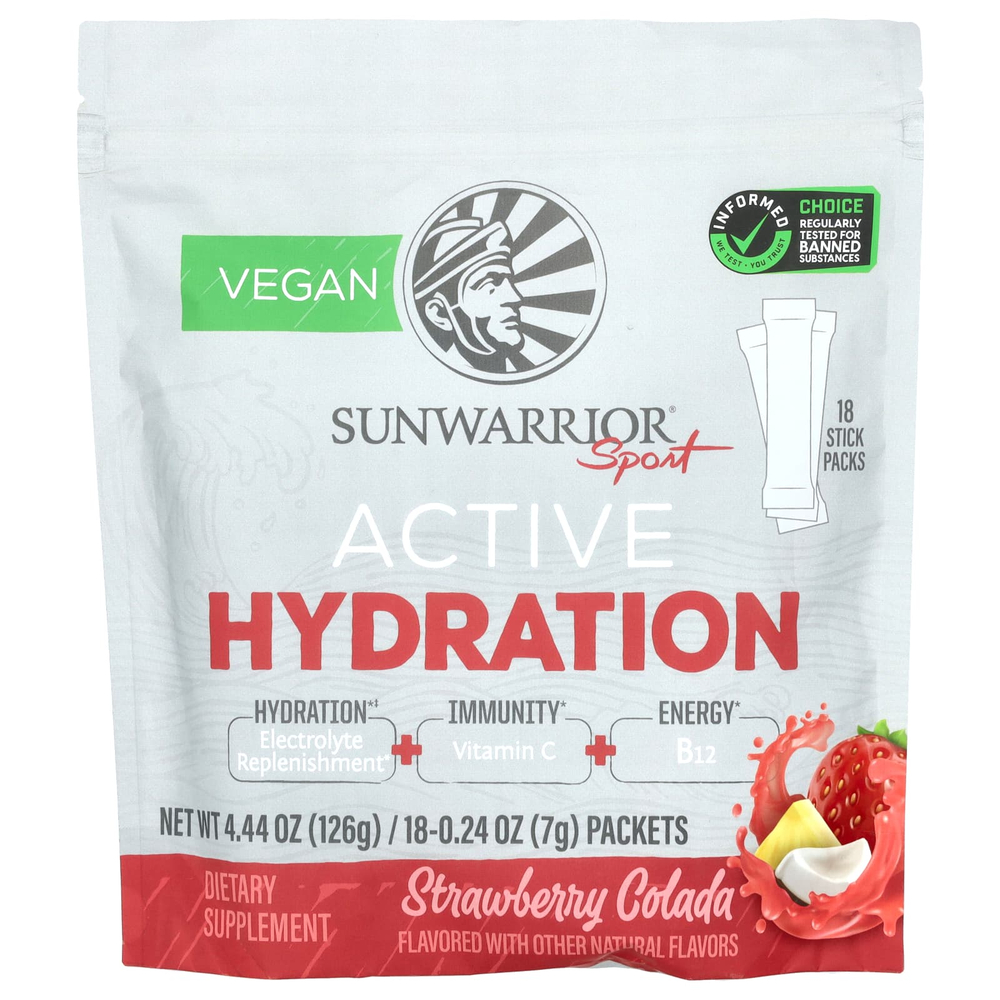 Sunwarrior, Sport, активное увлажнение, клубничная колада, 18 пакетиков по 7 г (0,24 унции)