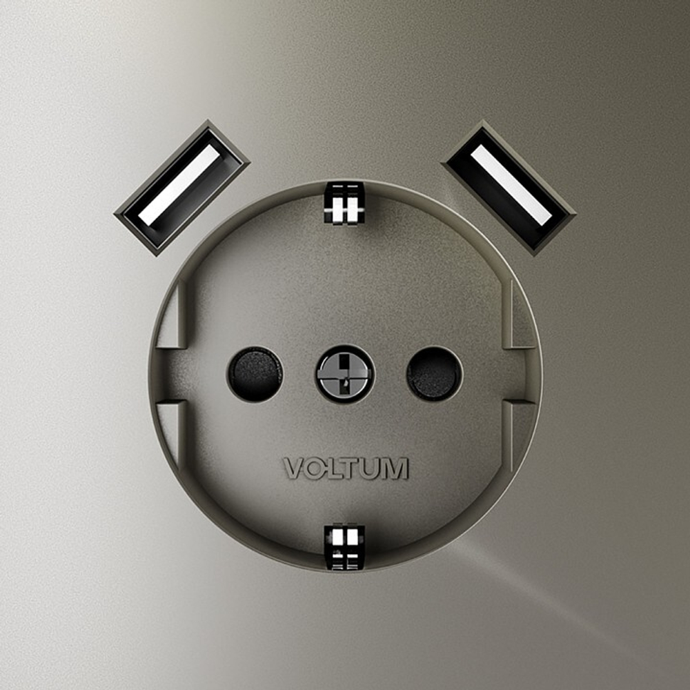 Розетка с заземлением и со шторкой и 2хUSB type A, без рамки Voltum S70 VLS040404