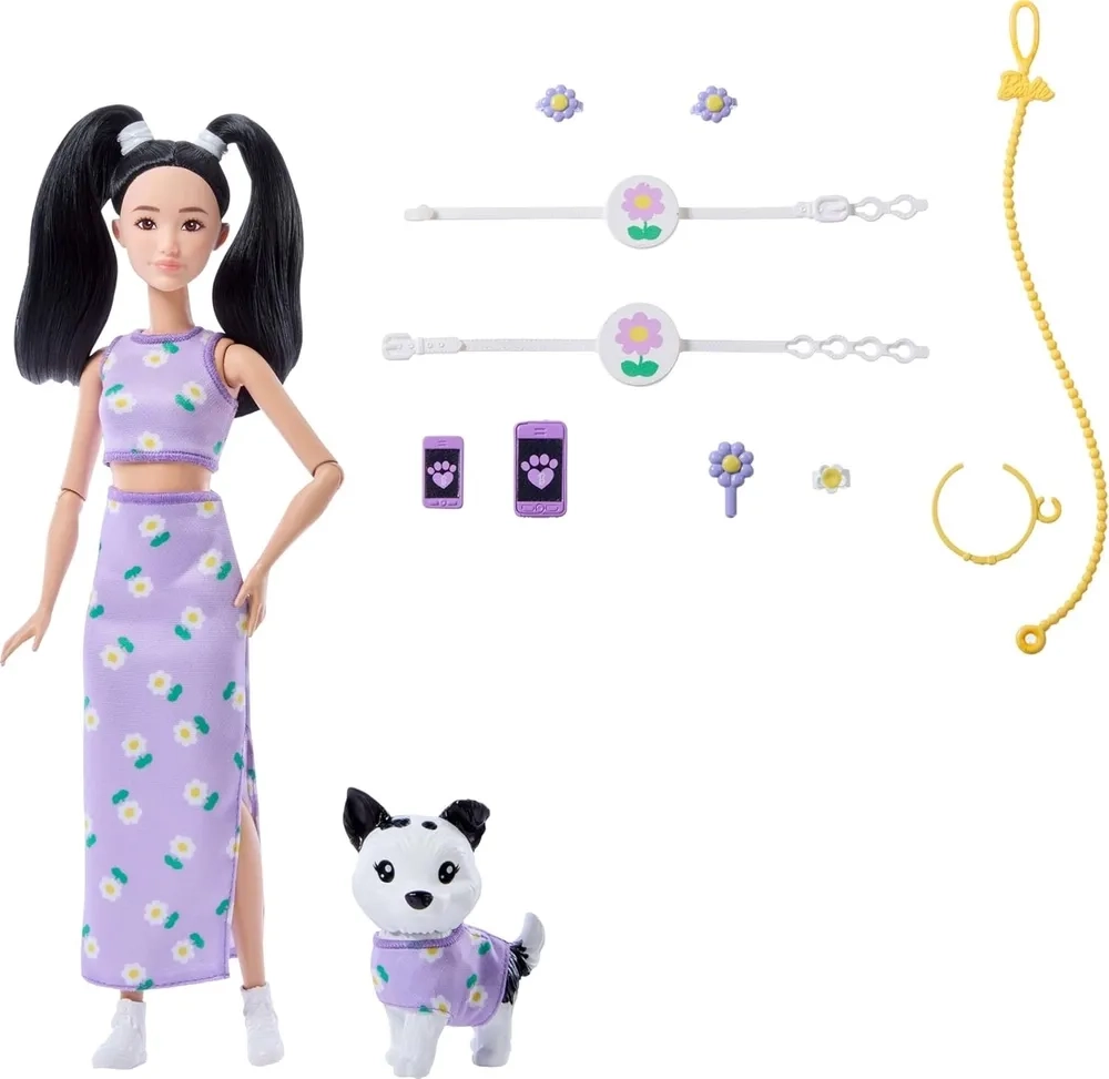 Кукла Barbie Twinning Looks with Pet Dog с черными волосами